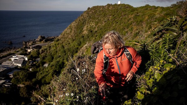 Sue Hope in the hills above Breaker Bay
