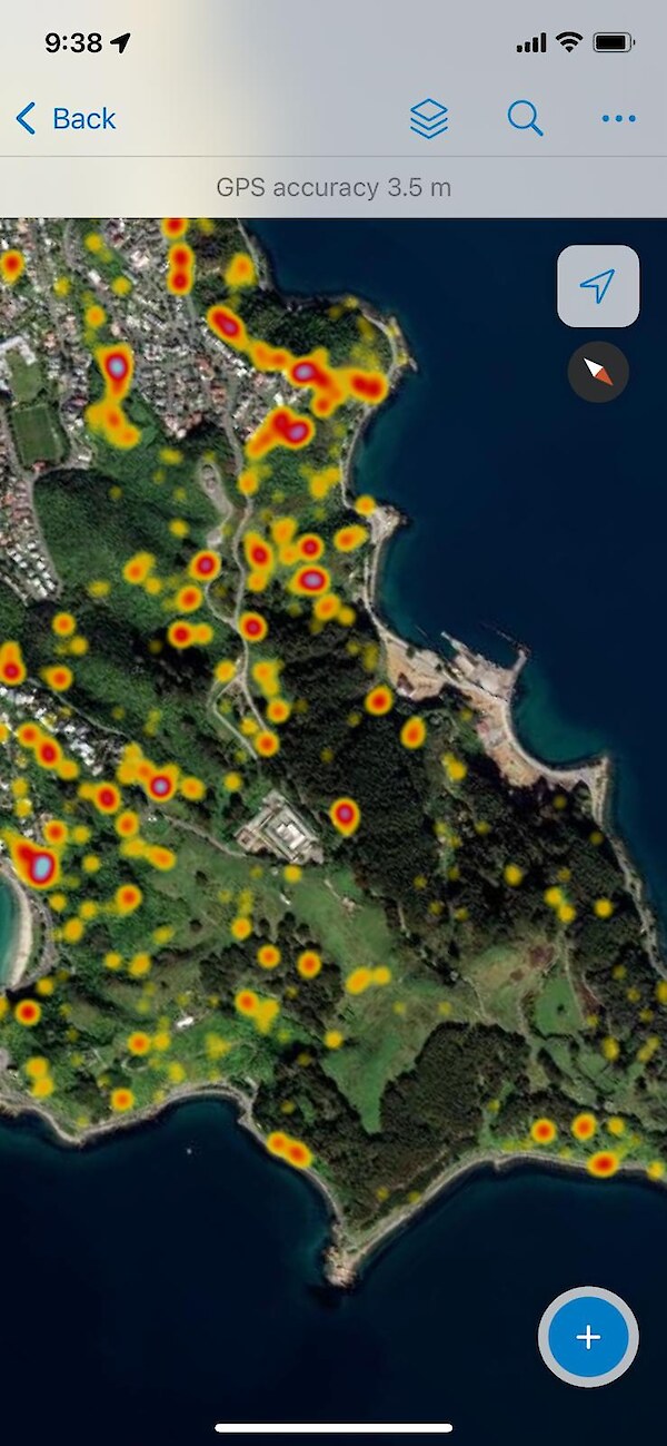 A heat map showing historic catches and activity at the north of Miramar