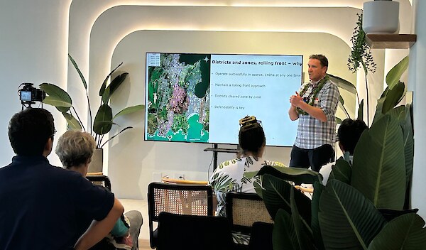 James speaking at a workshop for the Division of Forestry and Wildlife, the Nature Conservancy, staff from the University of Hawaii and researchers.